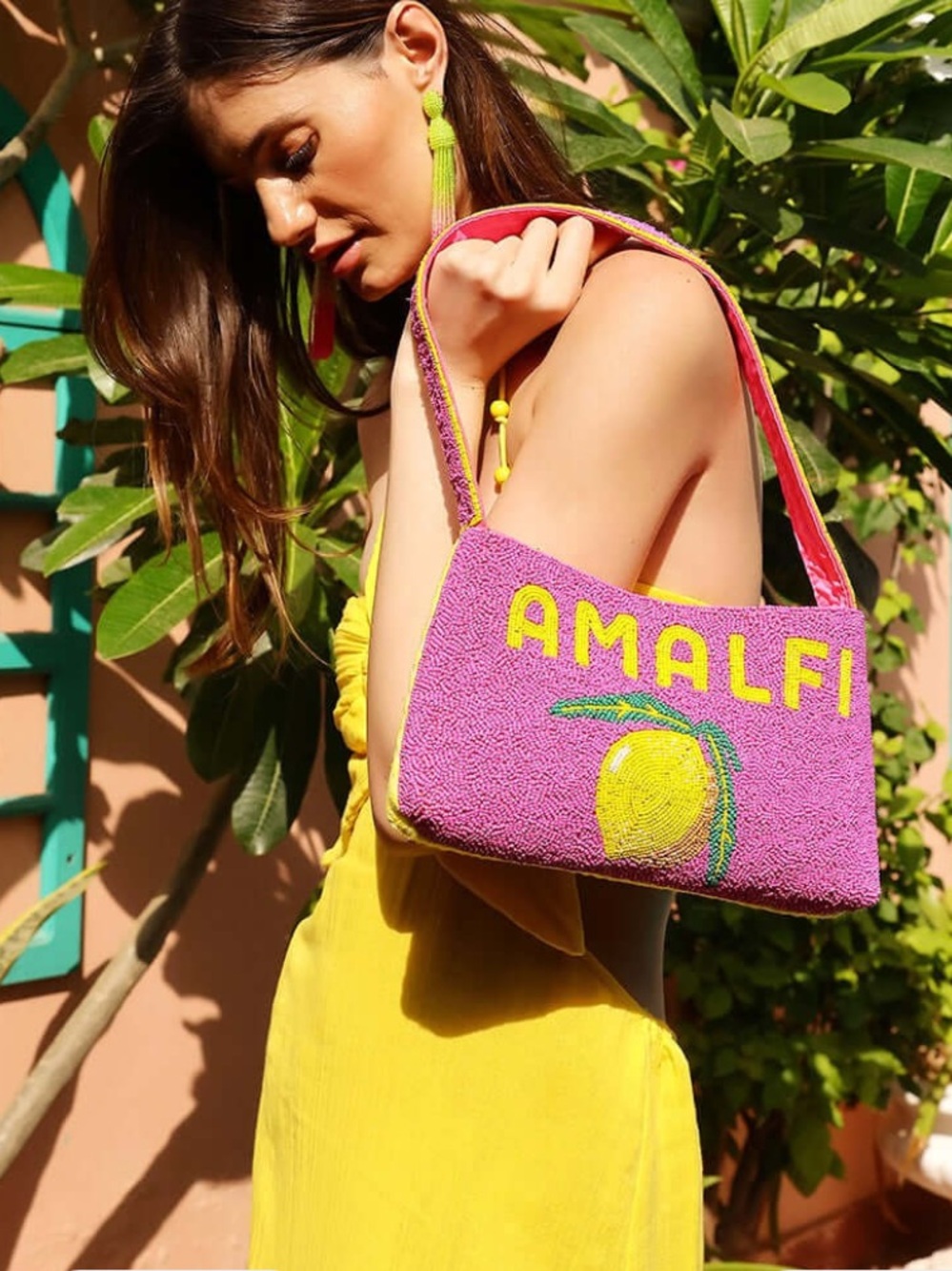 America & Beyond Viral Pink Amalfi Beaded Shoulder Purse